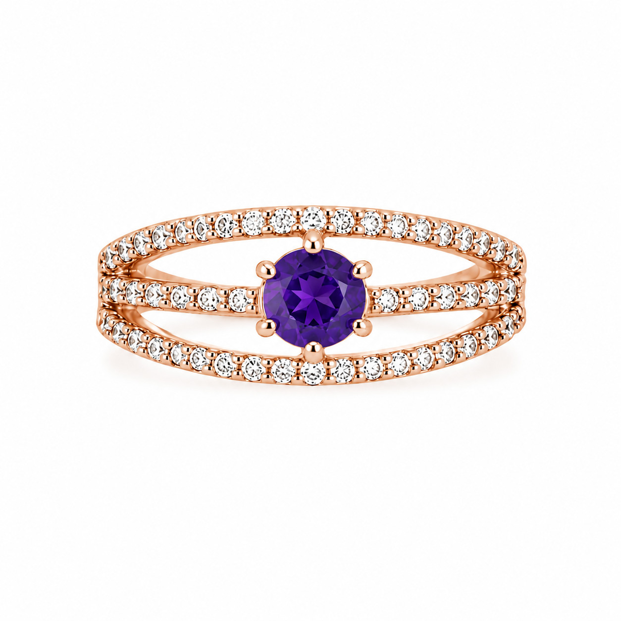 925 Sterling Silver Purple CZ Engagement Ring Split Shank Solitaire Women