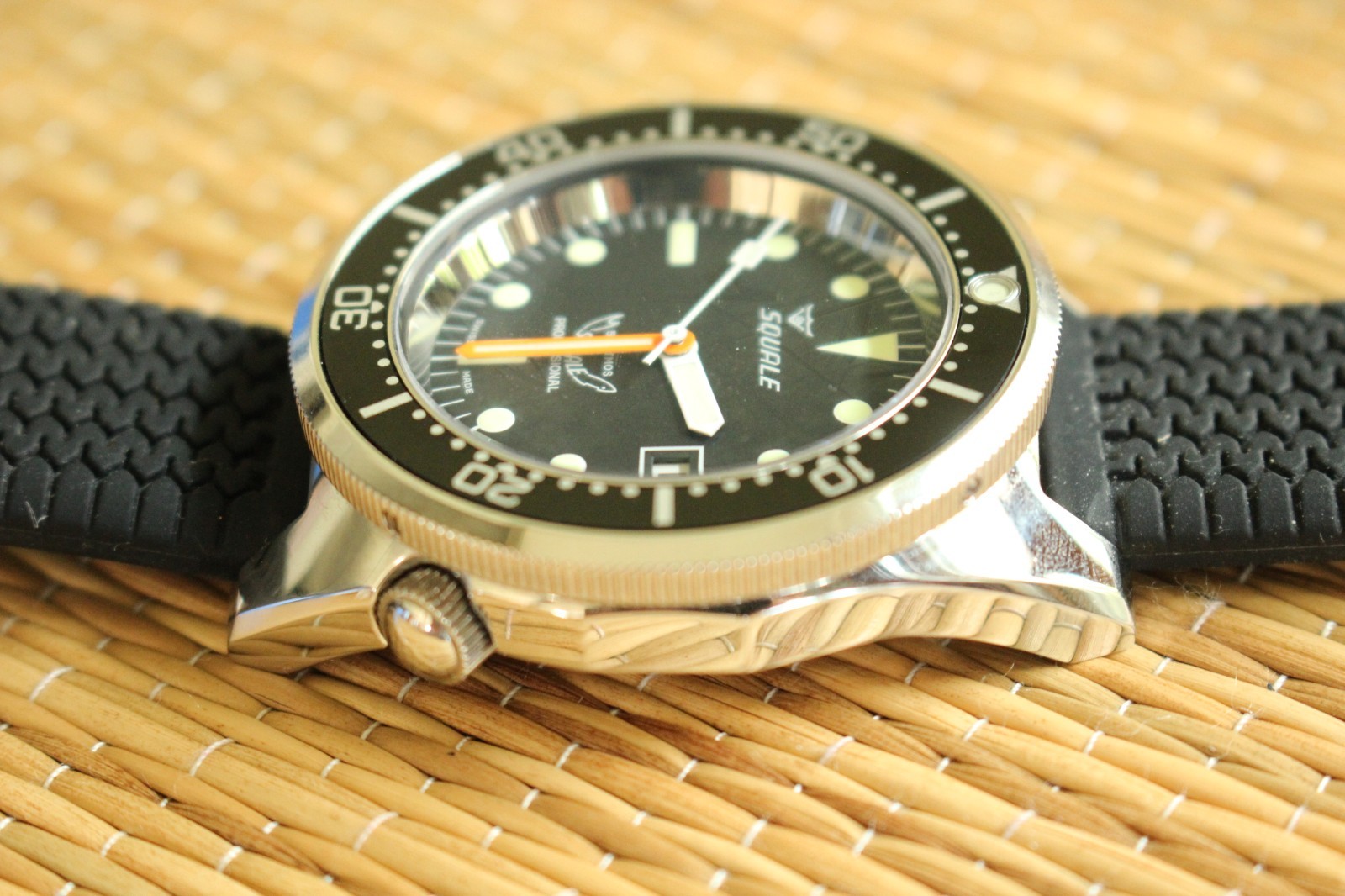 SQUALE 1521 50ATM BLACK DATE DIAL & BRACELET ITALIAN PRO DEEP DIVERS WATCH SET