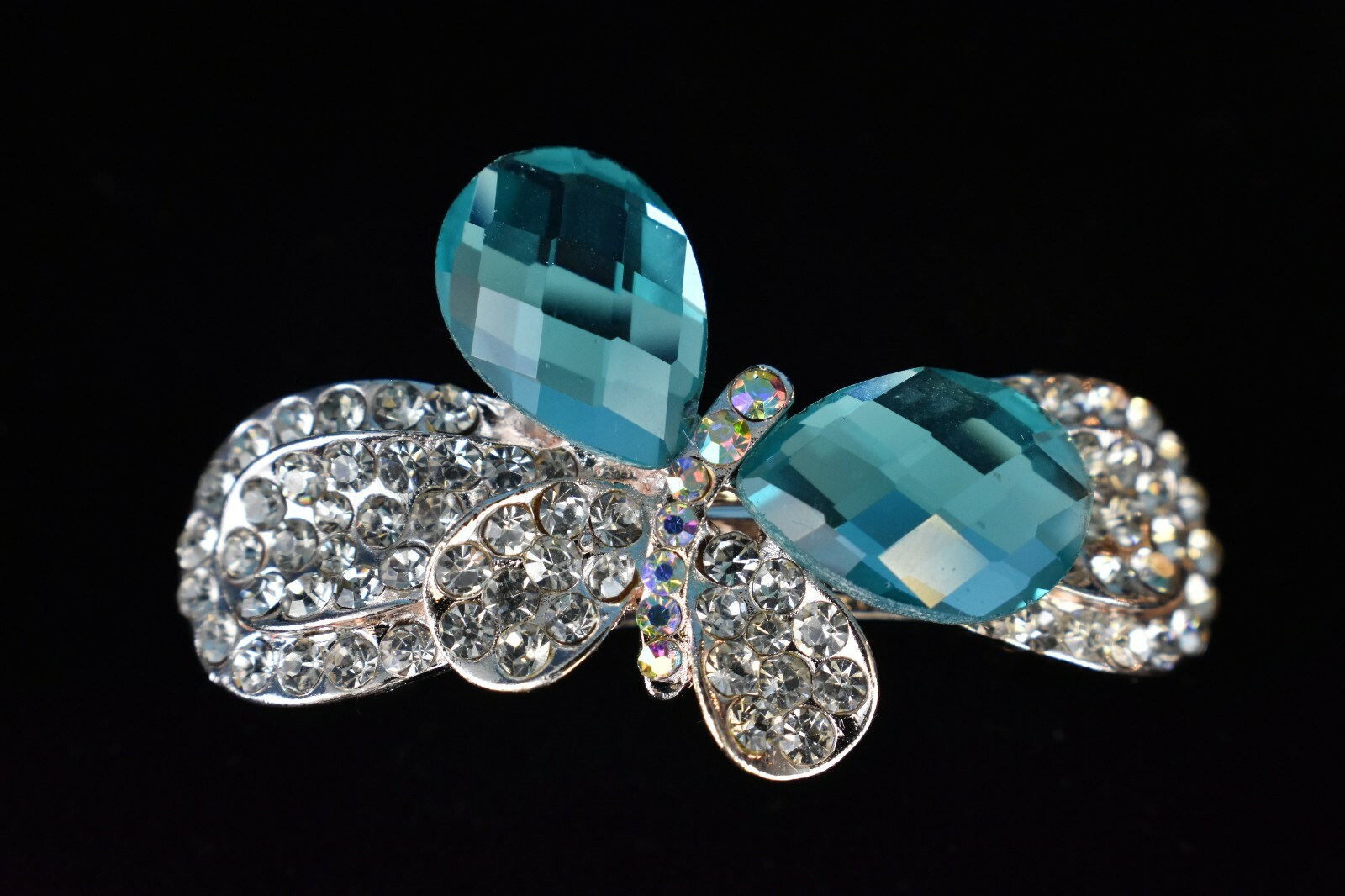 BLING! Beautiful Crystal Hair Barrette – Blue Butterfly – Brilliant Sparkle!
