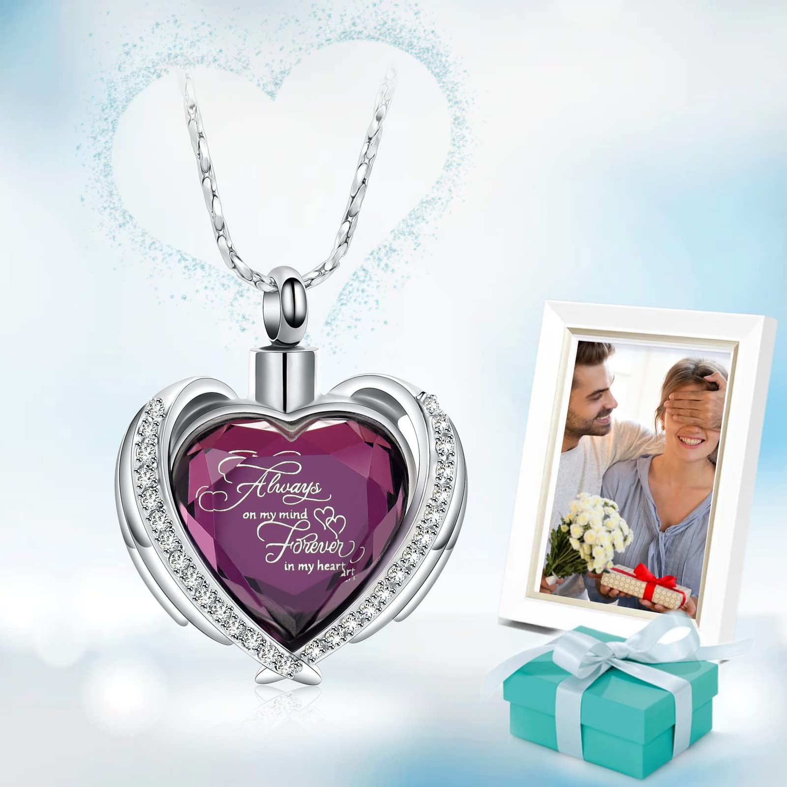 Cremation Jewelry Angel Wing Heart Urn Pendant Necklaces for Women Crystals U…