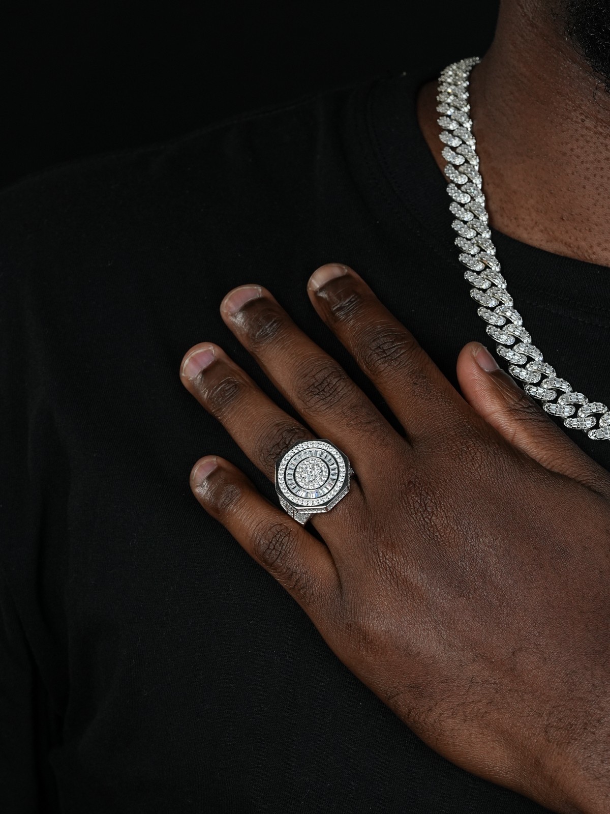 Large Solid 925 Sterling Silver Baguette Simulated Diamonds Pinky Ring Hip Hop