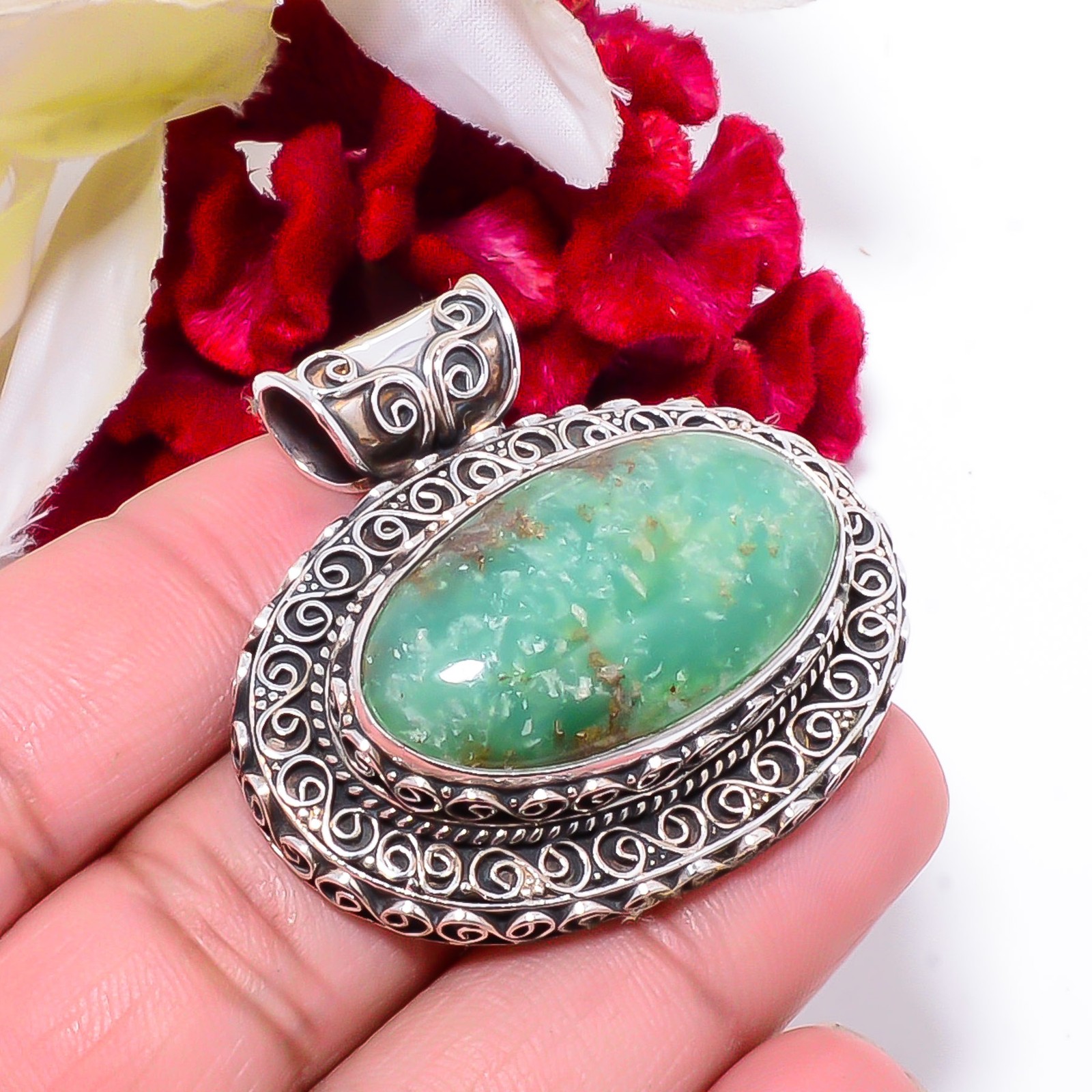 Mint Chrysoprase Fine Art 925 Sterling Silver Pendant 1.56 Sk32, Christmas Gift