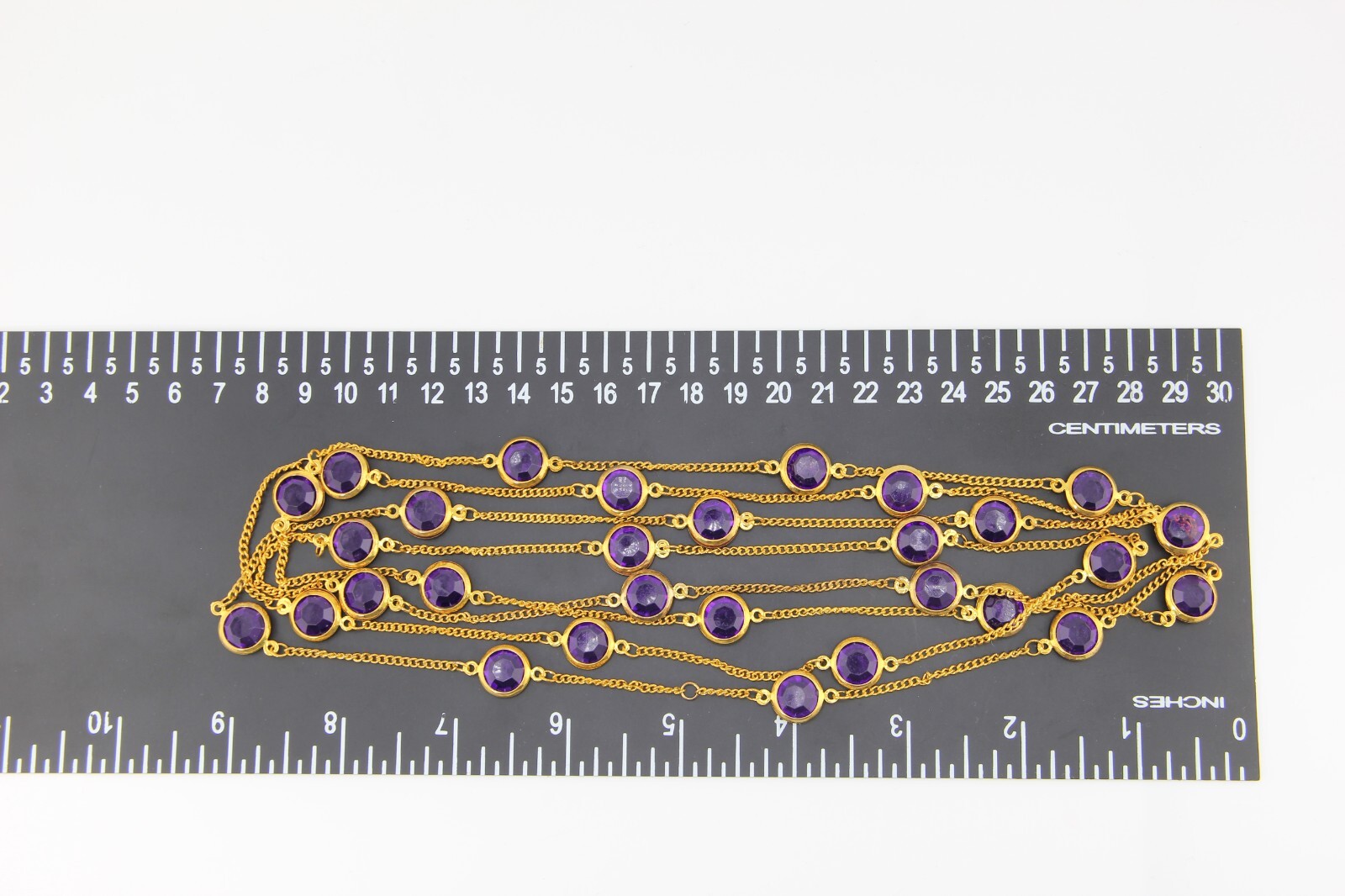 Bezel Set Necklace Purple Tone, Extra long Flapper, 72 inch Open Back