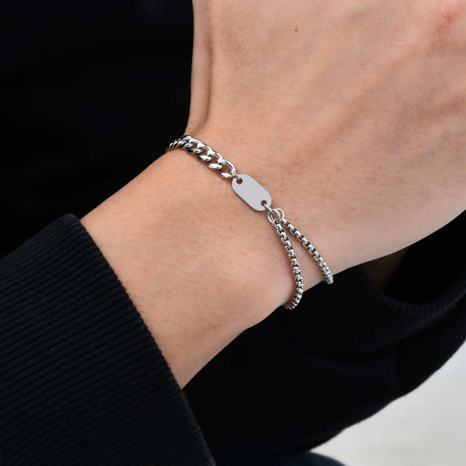 A-Z Initial Bracelets for Men Women Figaro Chain Box Link Bracelets Classic