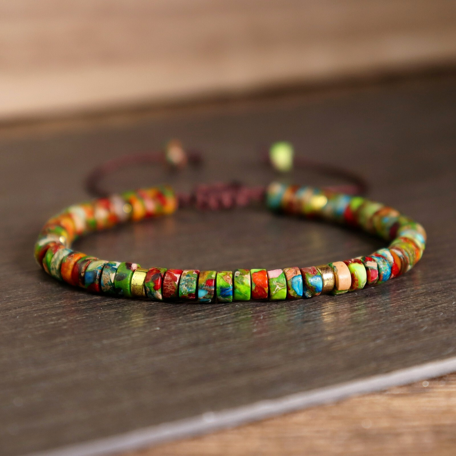 Natural Imperial Jasper 4mm Beads Hand Braided Healing Minimalist Woman Bracelet