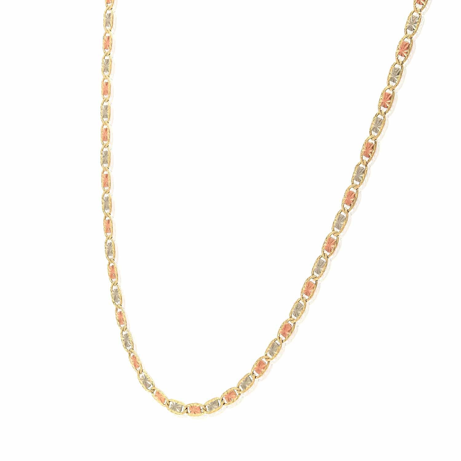 Solid 14K Gold Tri-Color 2mm Diamond-Cut Valentino Chain Necklace 16″-20″
