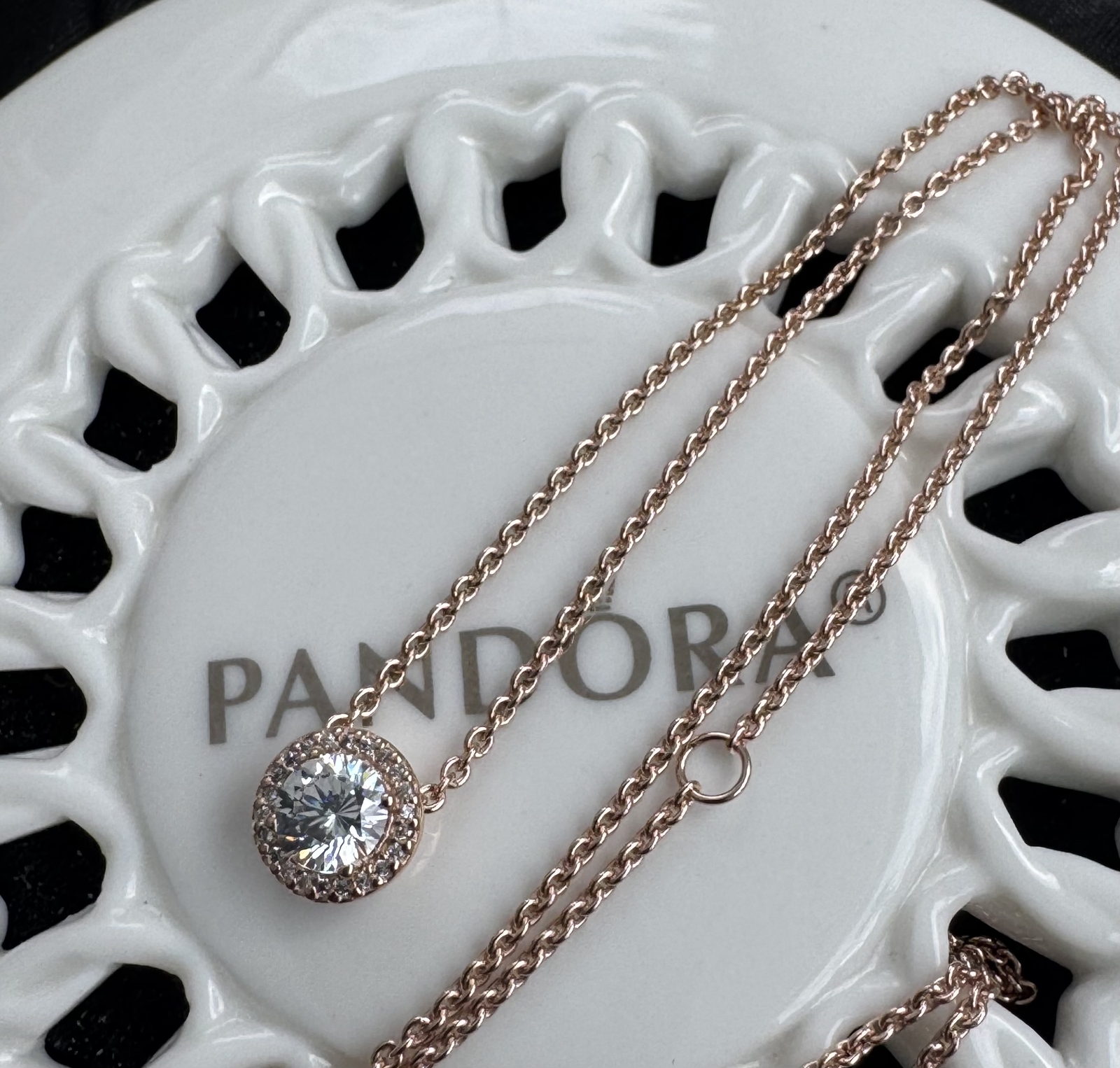 Authentic Pandora ROSE Round Sparkle Halo Necklace #386240CZ- 45 cm / 17.7 in