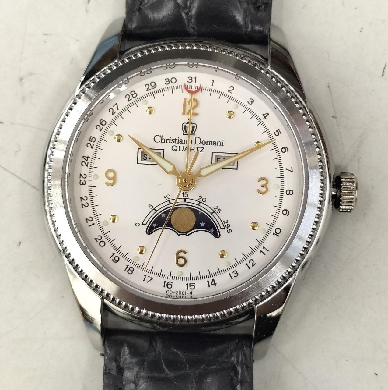 Christiano Domani CD-2001 Moon Phase Quartz men White Dial Watch Japan – Rank B+