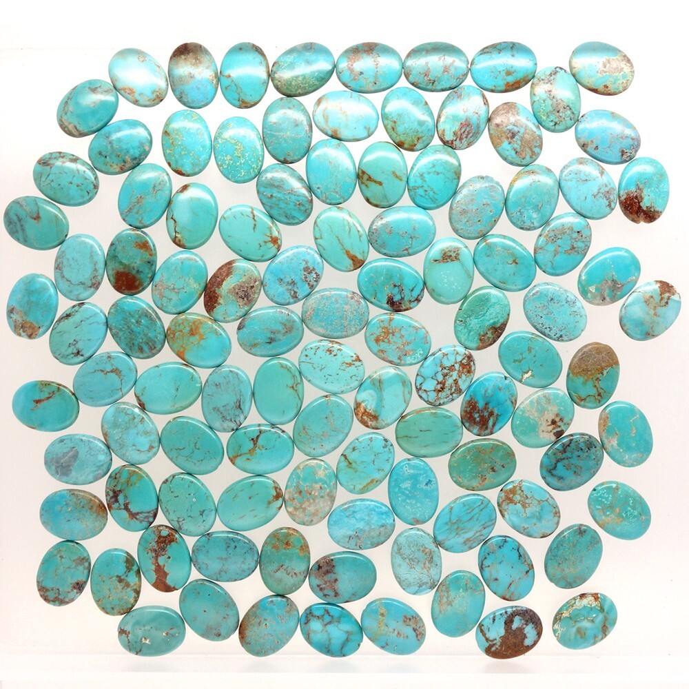 8 Genuine Chinese Turquoise Flat Oval Beads ap. 12mm x 16mm Blue/Green #25142