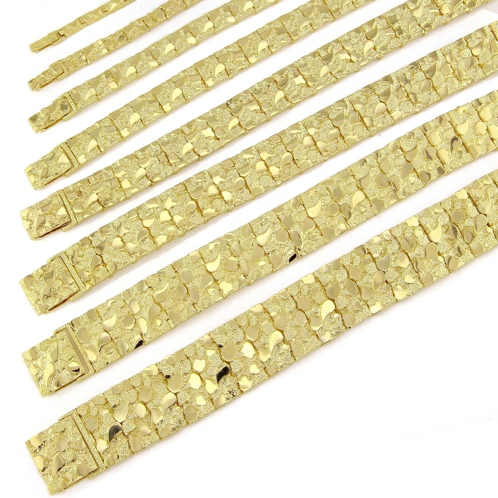 14k Yellow Gold Solid Nugget Bracelet 7″-9″ 4mm to 25mm Adjustable