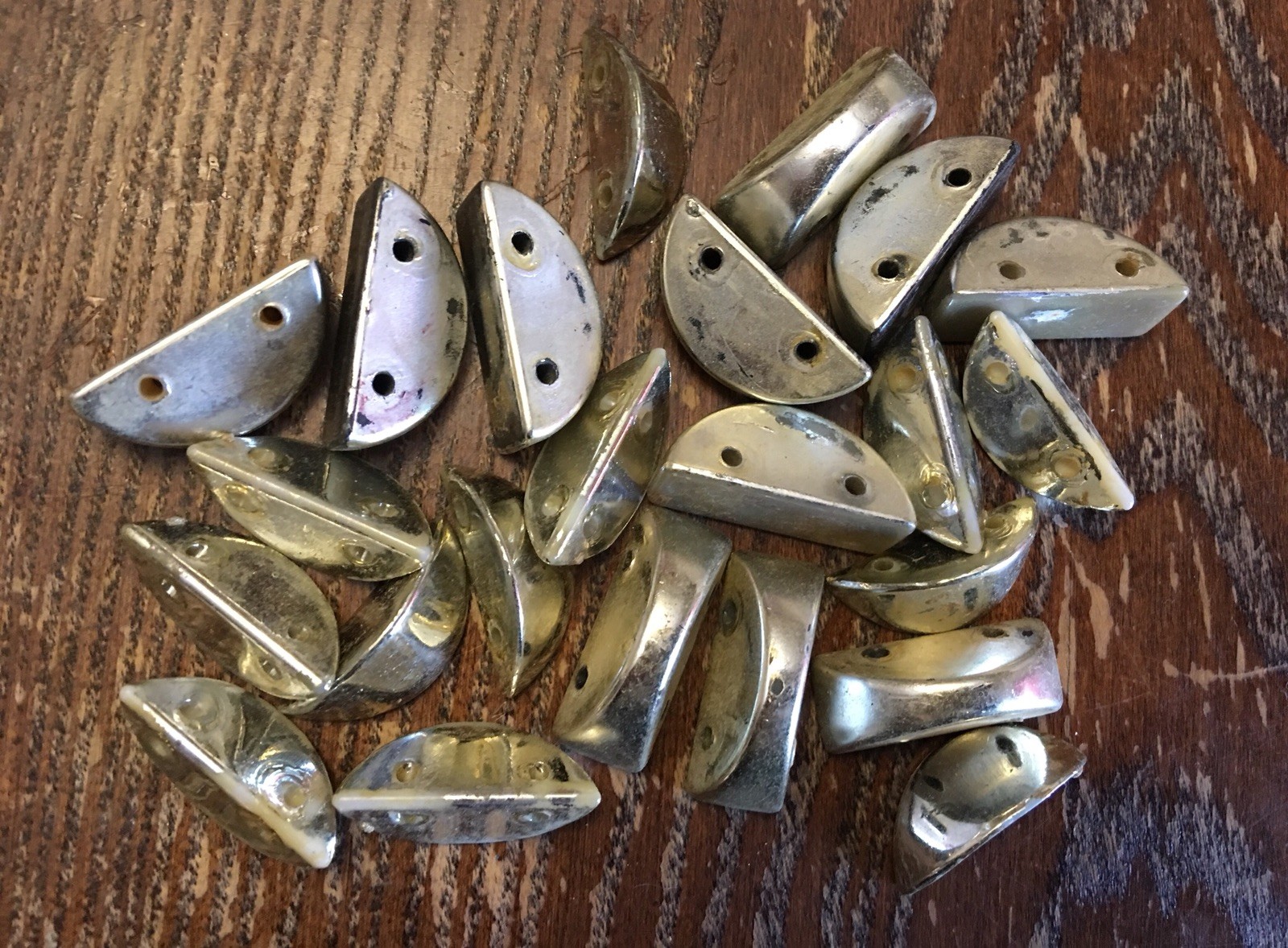 Vintage Silver-Gold Metallic Coated Lucite Half Moon Curve 2 Strand Bead Lot