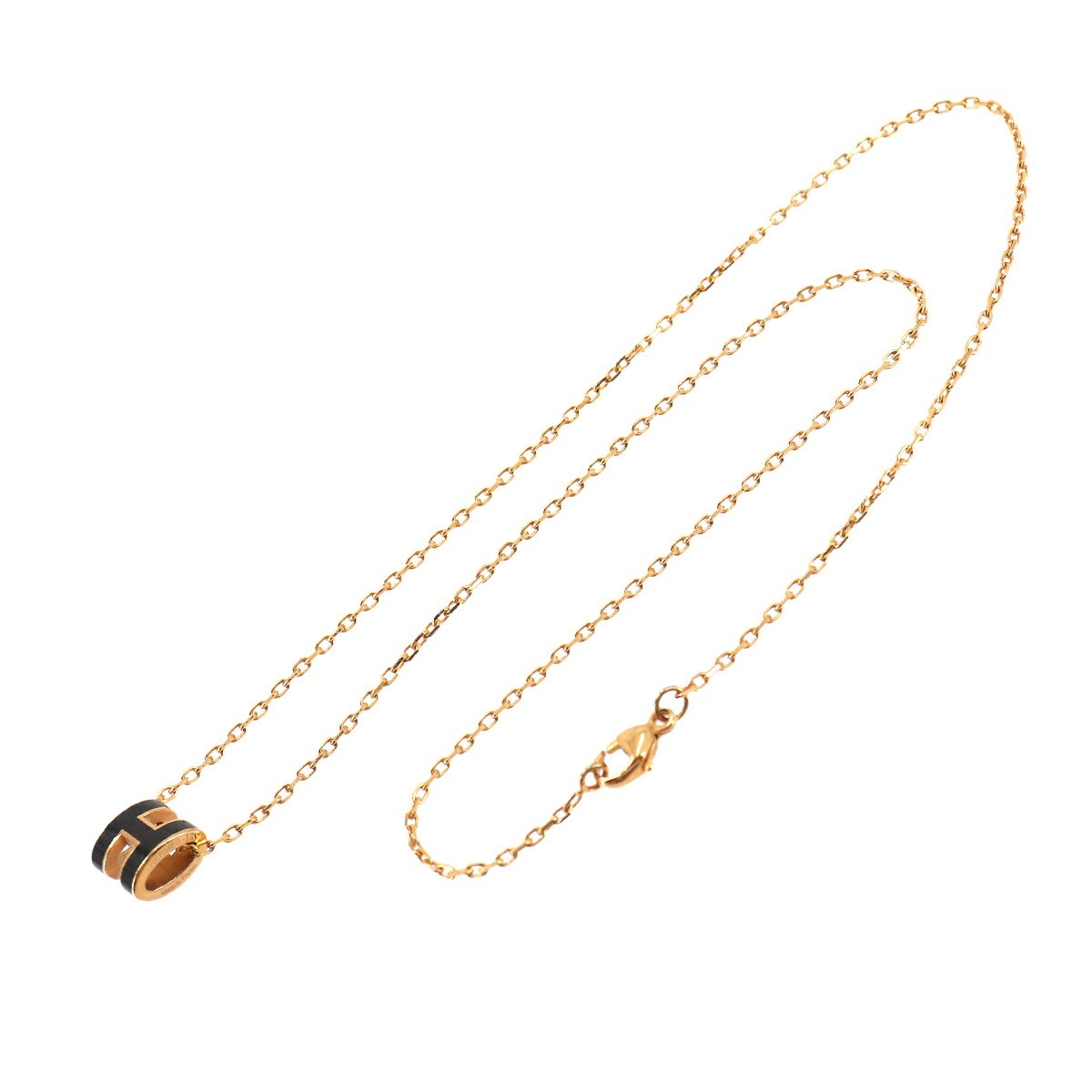 HERMES Mini Pop H Chain Necklace Black Gold Accessory 90330200