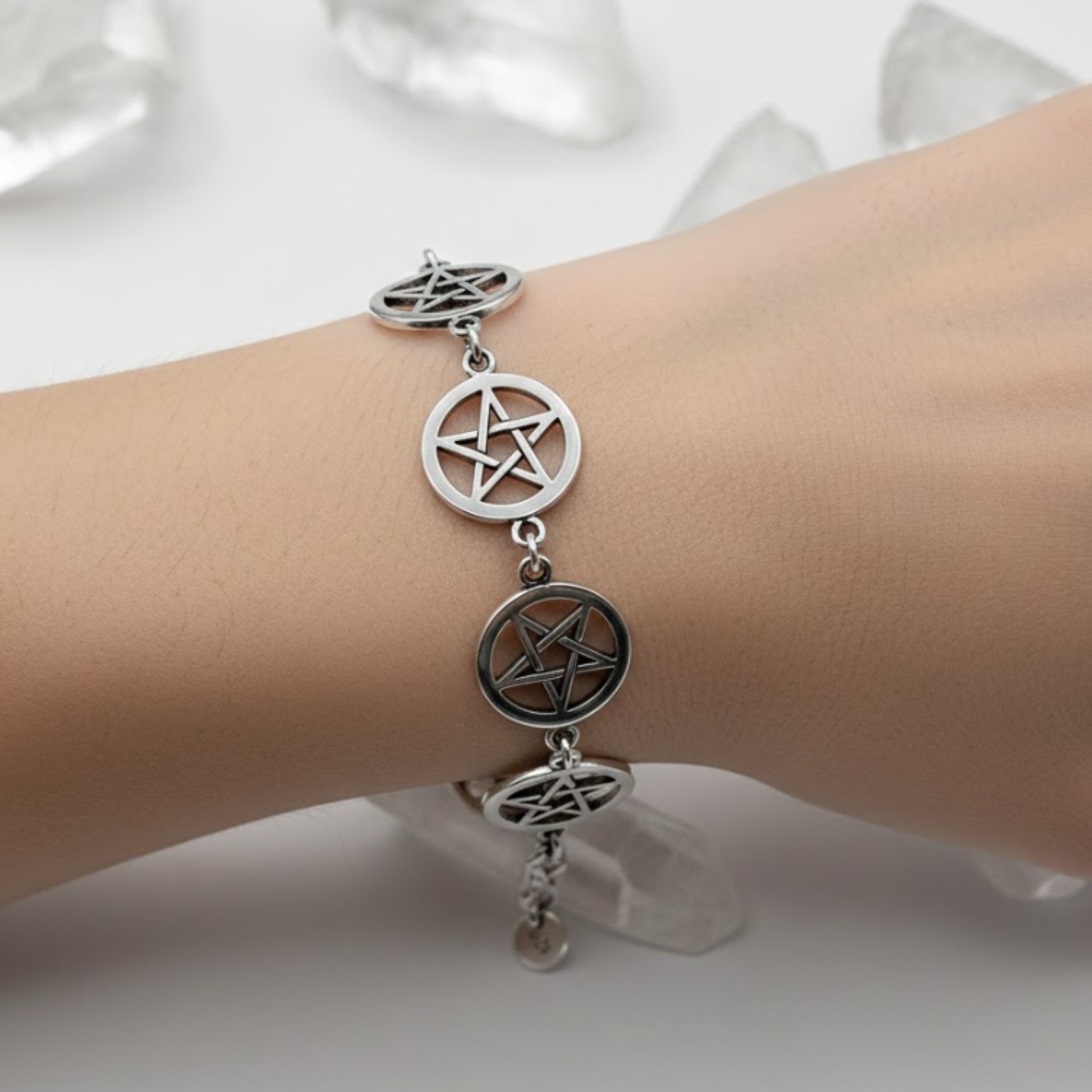 Sterling Silver Pentacle Bracelet Pentagram Link Wiccan Pagan Witchcraft Jewelry