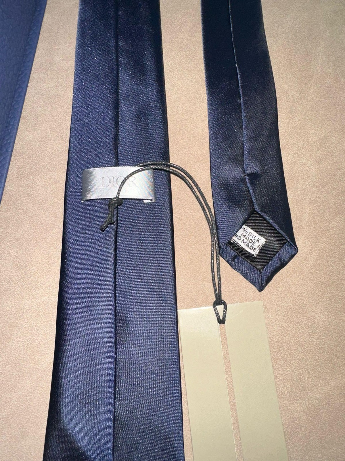 Dior Silk Tie Solid Navy Blue Floral Logo Rose Pattern Made in Italy 2.75 Widest