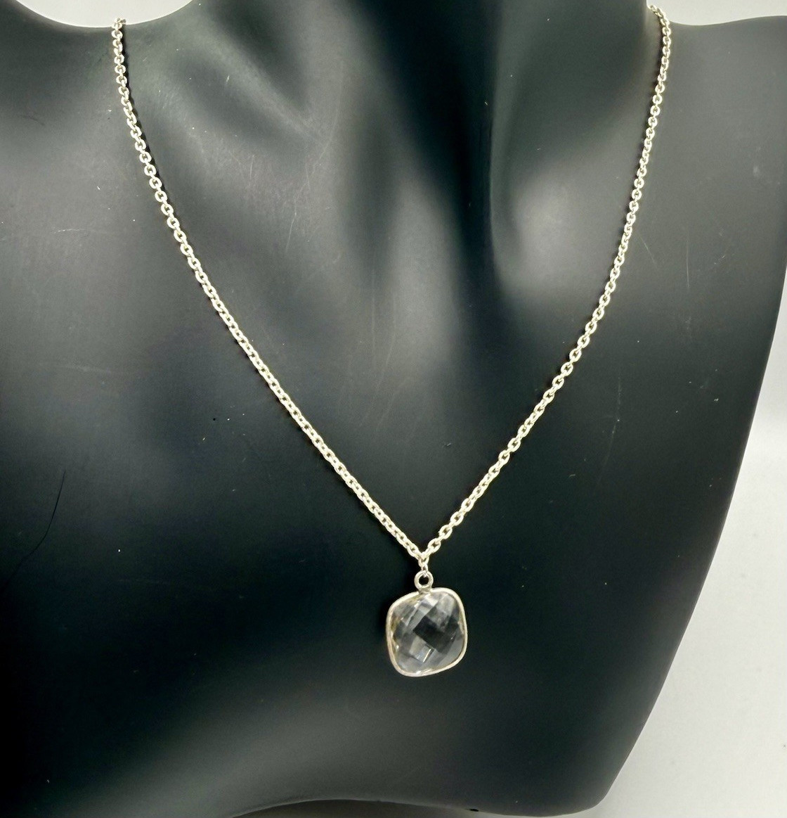 Deb Guyot 925 Sterling Silver Clear Topaz Quartz Pendant Necklace 18-20”