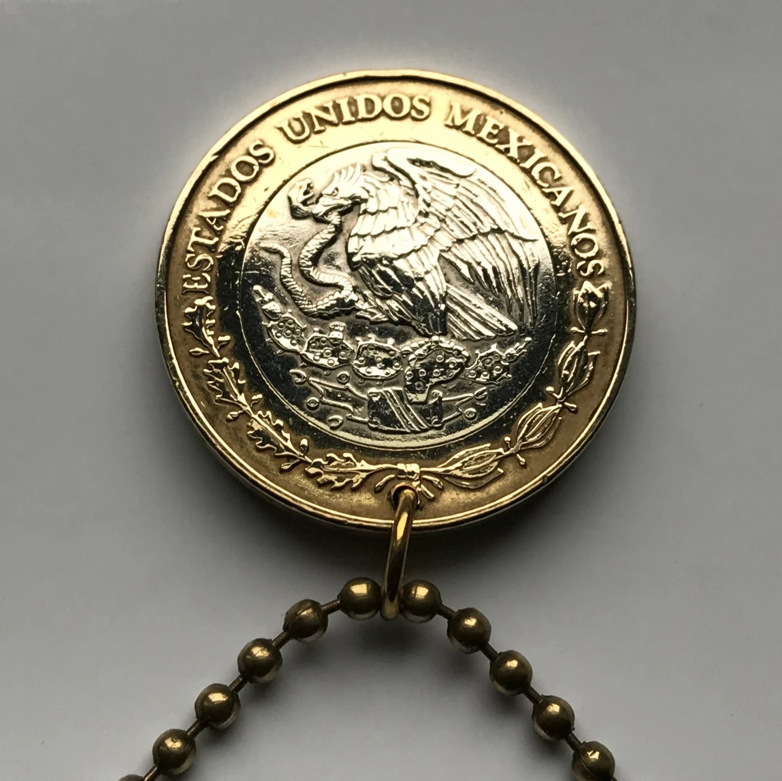2001 Mexico 10 coin pendant Aztec sun stone calendar Piedra de Sol Mexica 002811