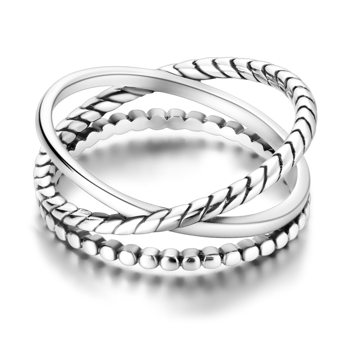 LAZA Twisted 925 Sterling Silver Ring AAA CZ Cross Design Band Gift for Her