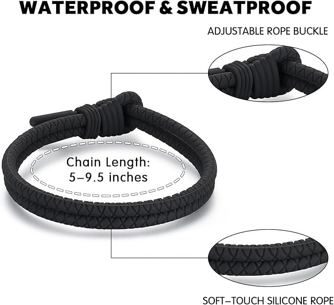 Adjustable Silicone Nautical Surfer Braided Rope Bracelet for Men Women – Wat…