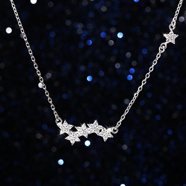Micro-inlay Cubic Zirconia 925 Sterling Silver Stars Crawler Pendant Necklace I5