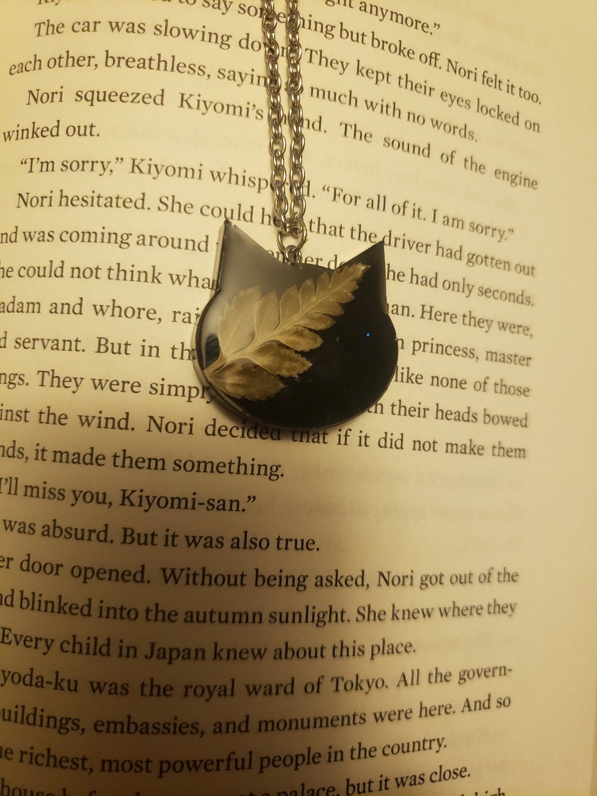Necklace cat fern goth jewelry handmade plant nature witch gift hippie boho love
