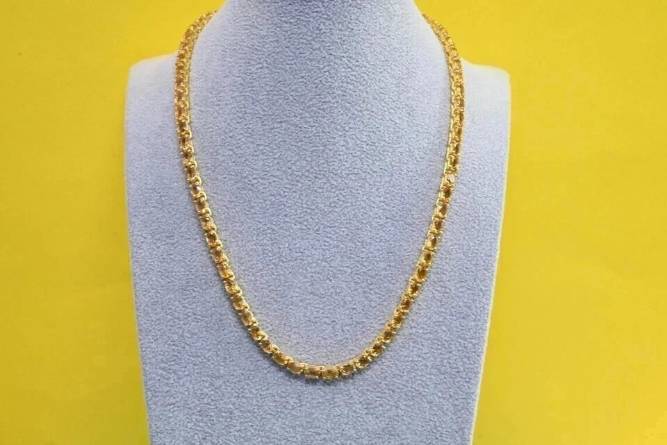 16CT Oval Cut Lab Created Citrine Women’s Tennis Necklace 14K Yellow Gold Finish