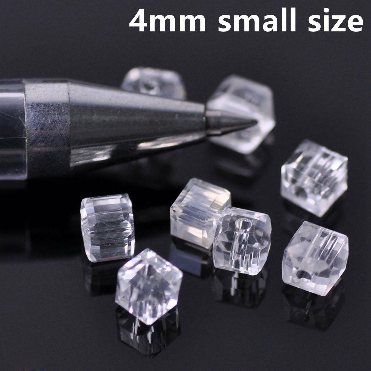 100pcs 4mm Small Cube Square Faceted Crystal Glass Loose Crafts Spacer Beads lot