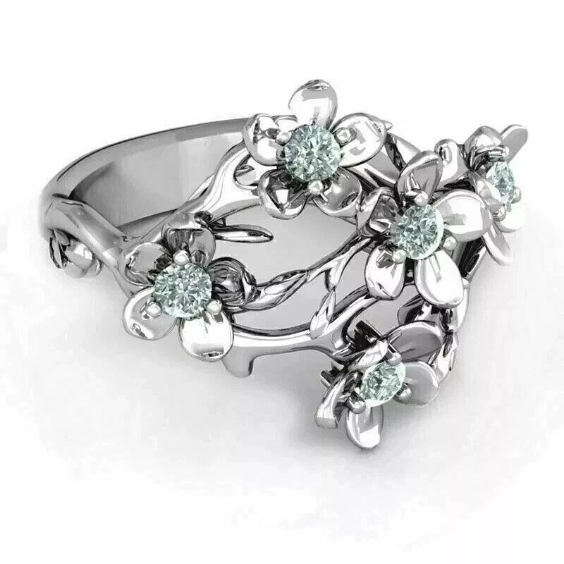 2Ct Round Lab Created Diamond Women’s Flower Wedding Ring 14K White Gold Plated