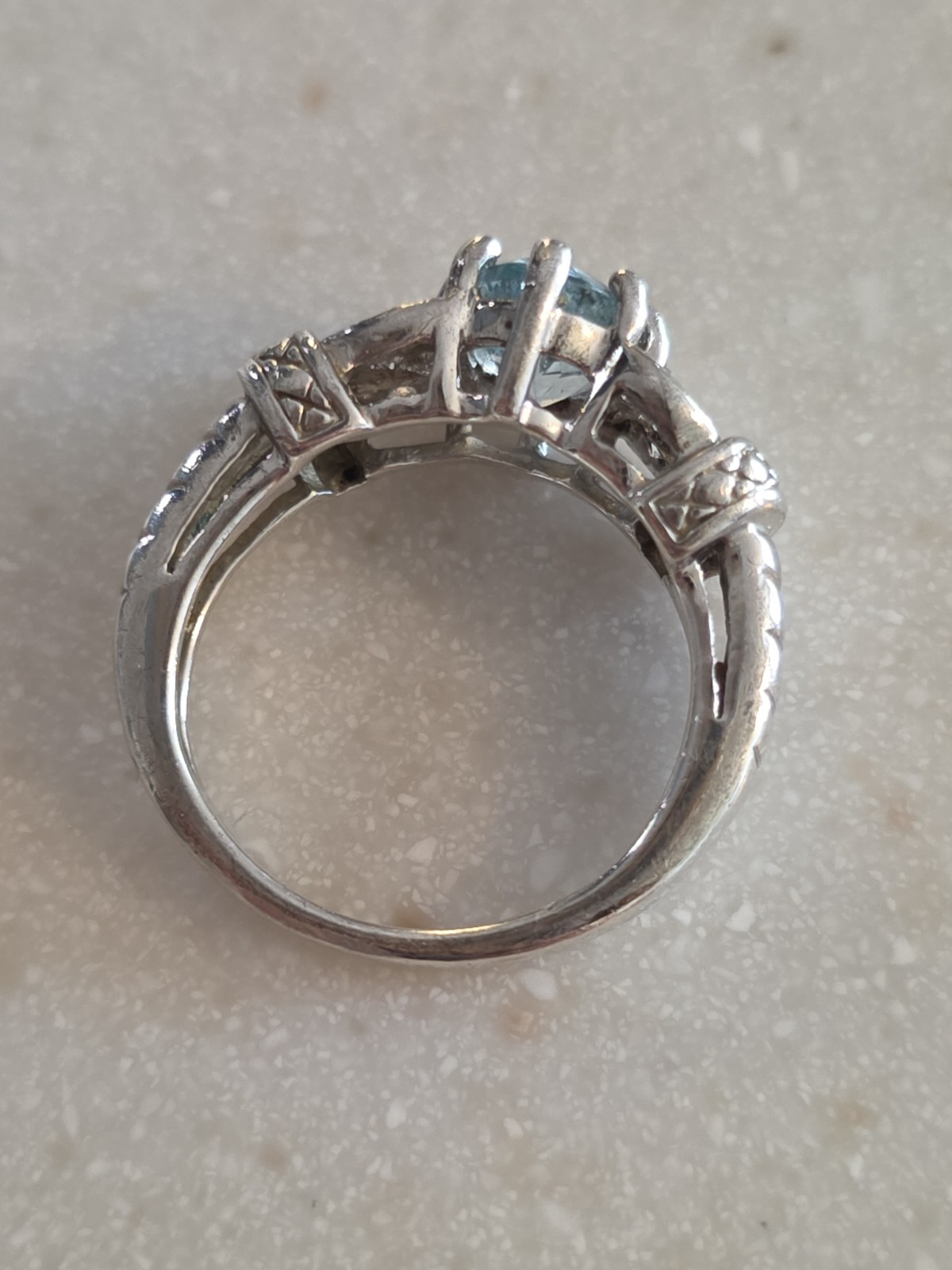 Designer RJ Blue Topaz Cubic Zirconia Sterling Silver Ring – Size 5.5