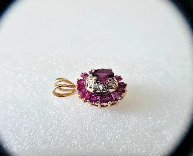 1.50 Ct Estate 14K Yellow Gold Lab Created Ruby & Diamond Halo Pendant
