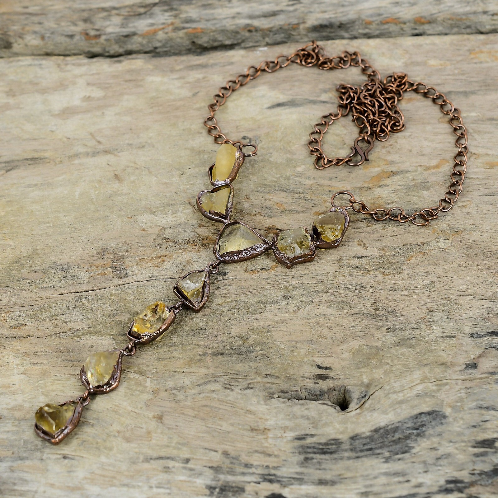 Citrine Rough Copper Love Gift Electroformed Chain Adjustable Necklace 18.0″