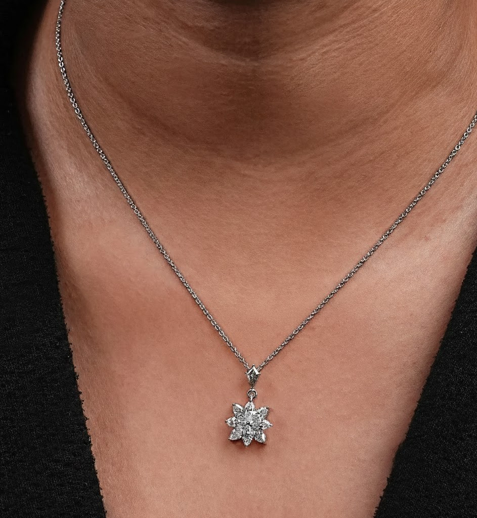 1.90 Ct Marquise EF VS Lab Grown Diamond Flower Shape Necklace in 14K White Gold