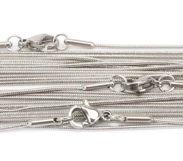 10pcs Lot Stainless steel Thin Round snake bone Chain Necklace 1.2mm 18” Women