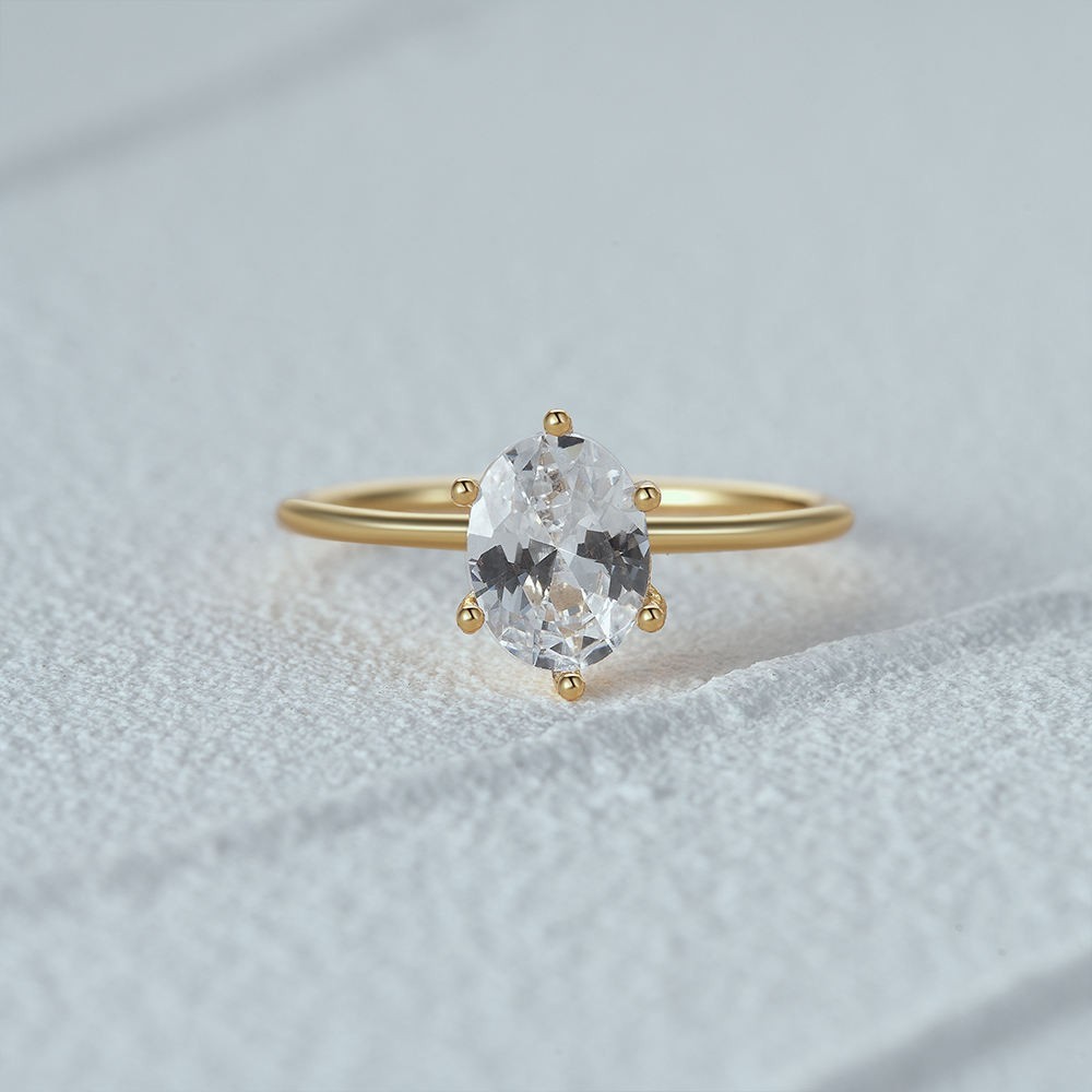 925 Sterling Silver Gold Oval White Moissanite Solitaire Engagement Promise Ring