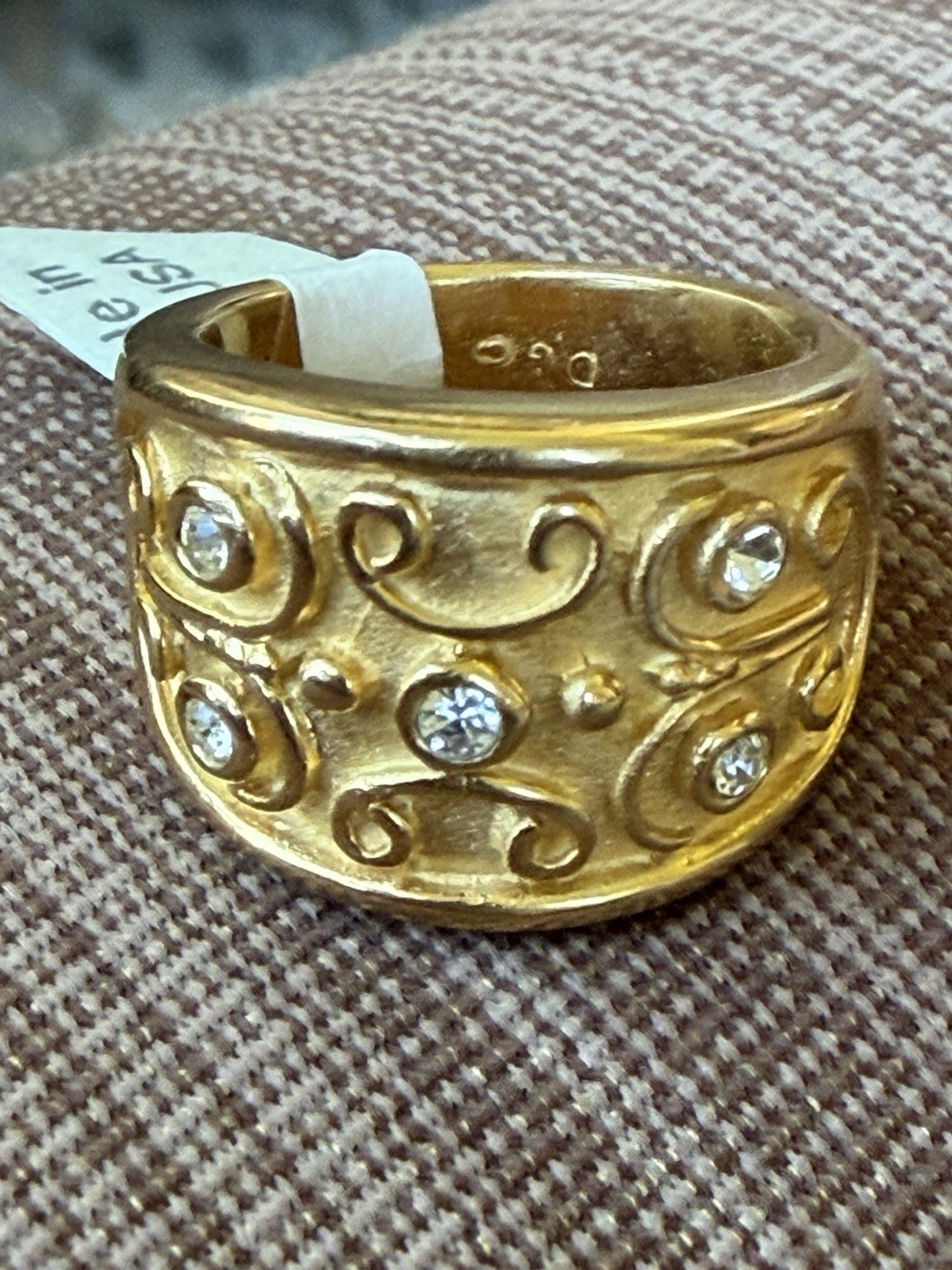 Vintage Gold Plated Wide Band Ring Sz 7 Scrolls Etruscan Revival Estate USA Made