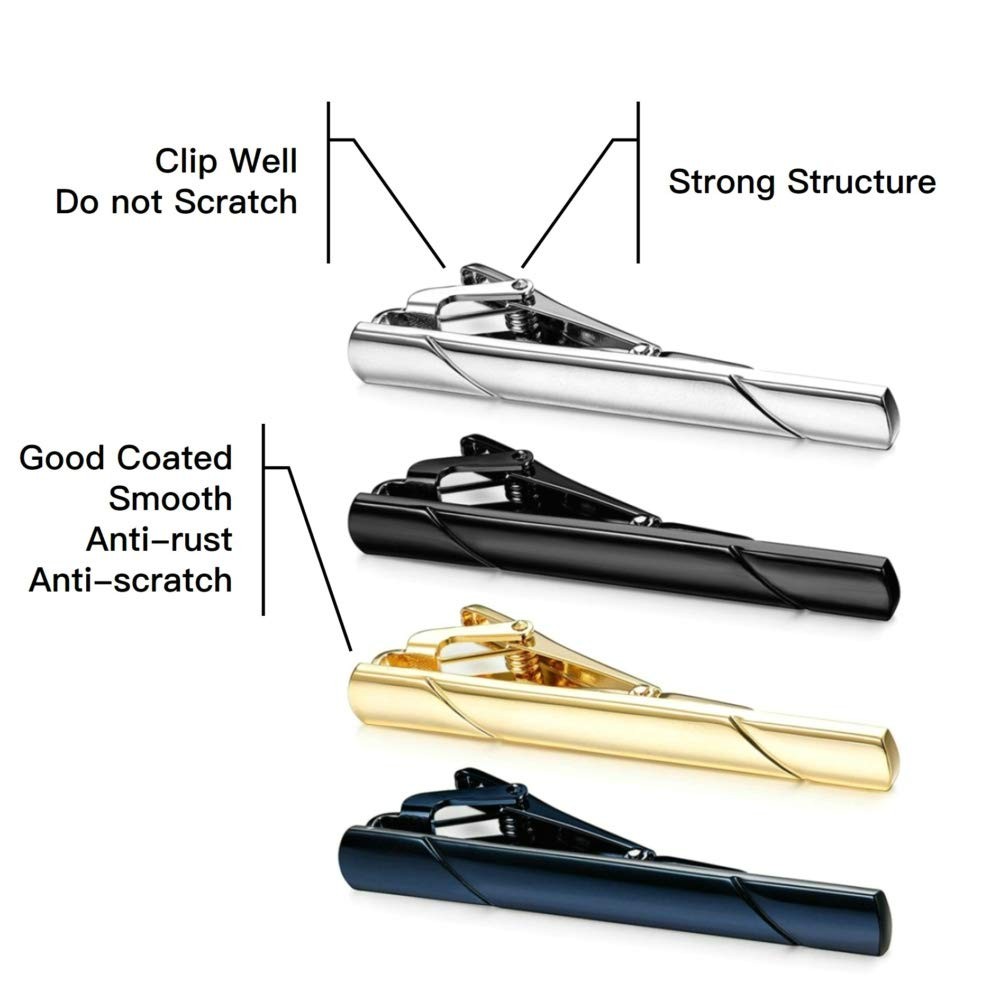 MOZETO Tie Clips for Men, Black Gold Blue Silver Tie Bar Set for Regular Ties…