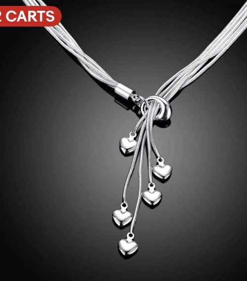 925 Sterling Silver Chain Necklace 5 Line Five Charm Love Heart 21.6″ &Bracelet