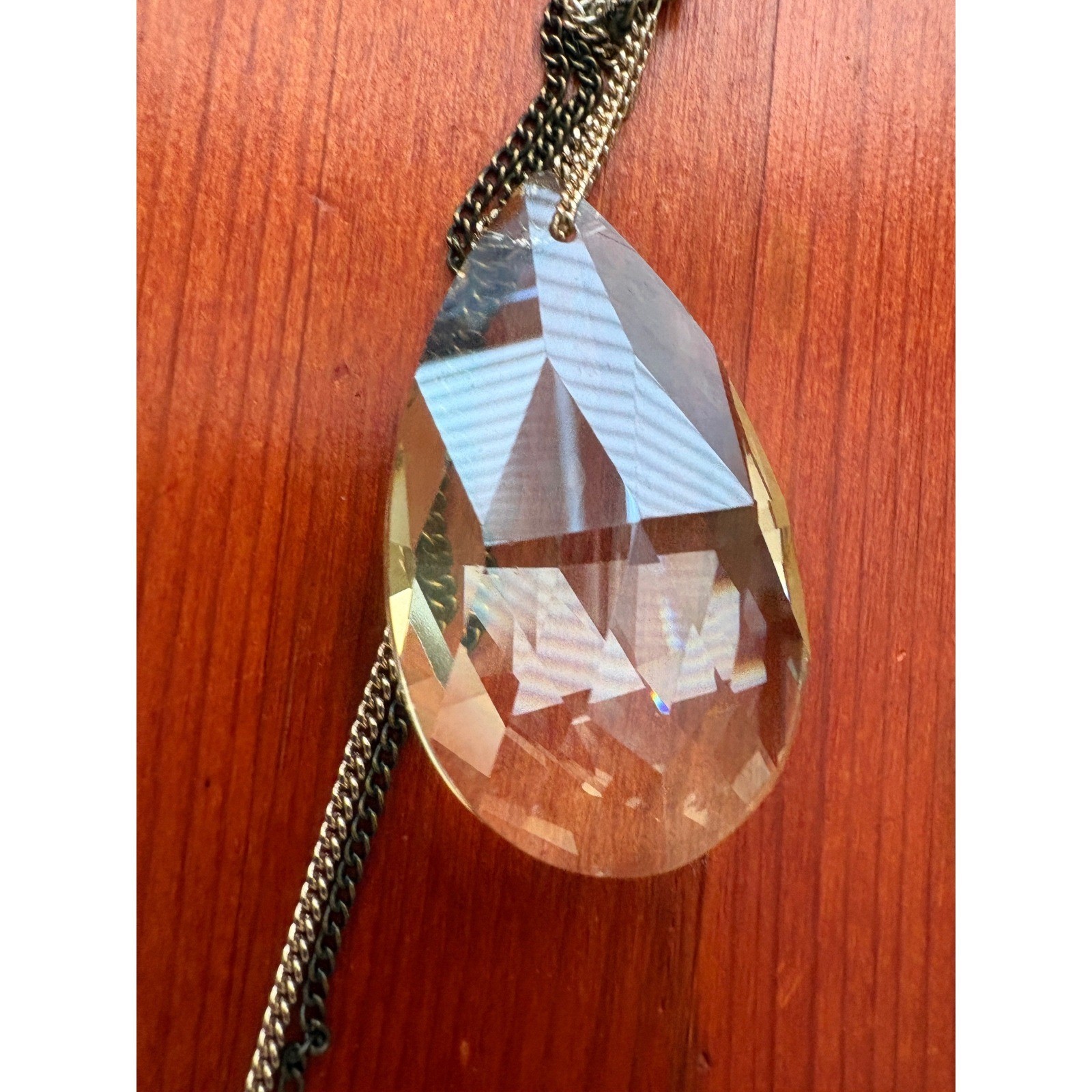 Express Long Y-Necklace Oversized Crystal Teardrop Pendant Gunmetal Silver
