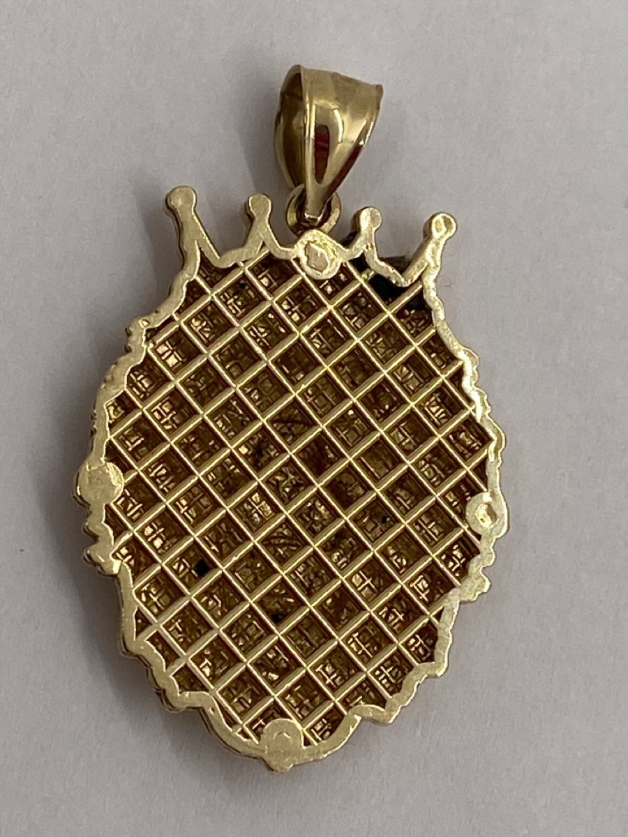 10K yellow Gold Lion Head Face Crown Leo Zodiac Pendant Charm 7.36G (TDW035268)