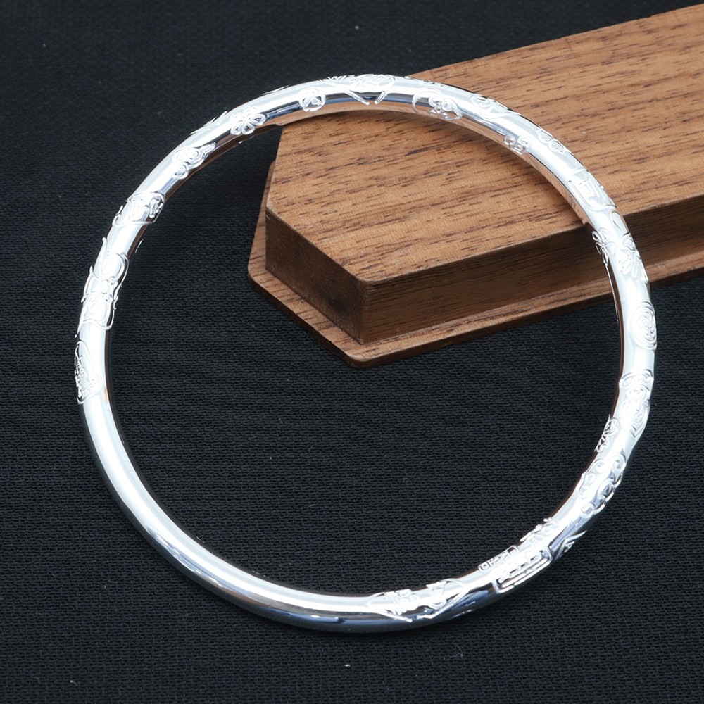 Pure S999 Fine Silver 999 Bangle Women Men Carved Safe Bracelet 29-30g ID:58mm