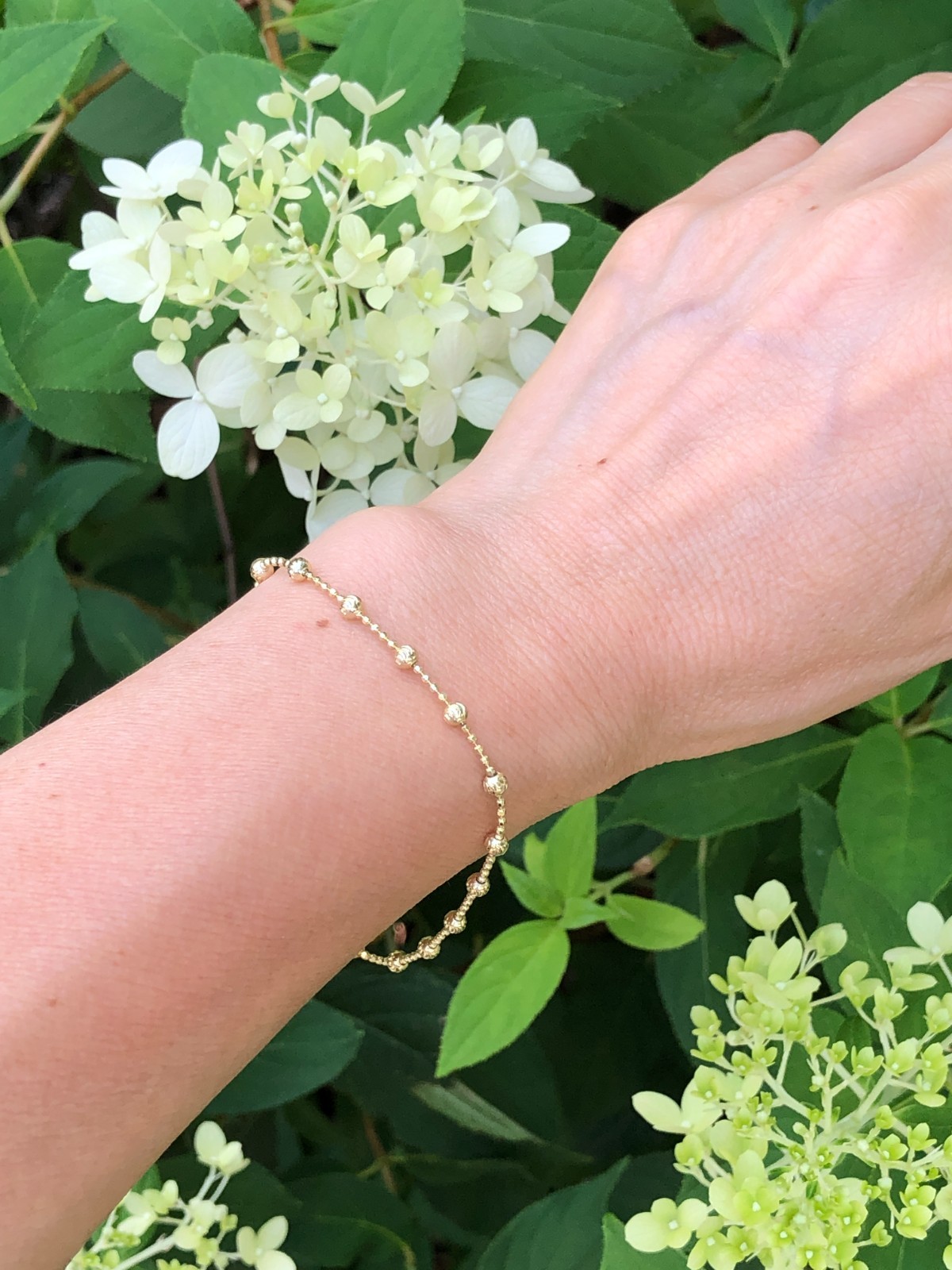 925 Sterling Silver Moon Cut Bead Ball Beaded Gold Chain Bracelet Women 3mm 7″