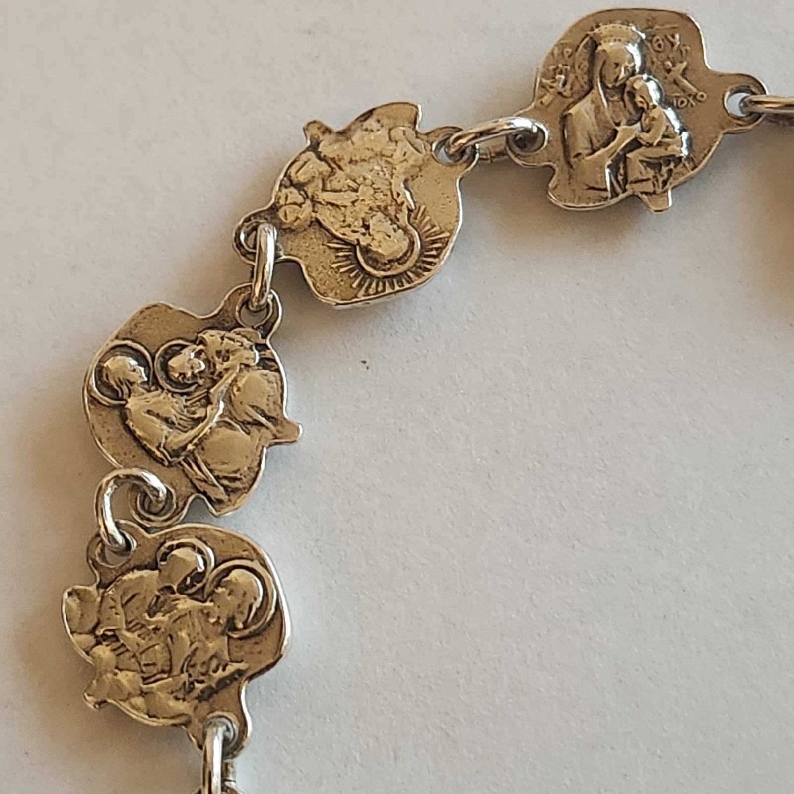 Sterling Silver Vintage Religious Rose Catholic Saint Prayer Bracelet Virgin M
