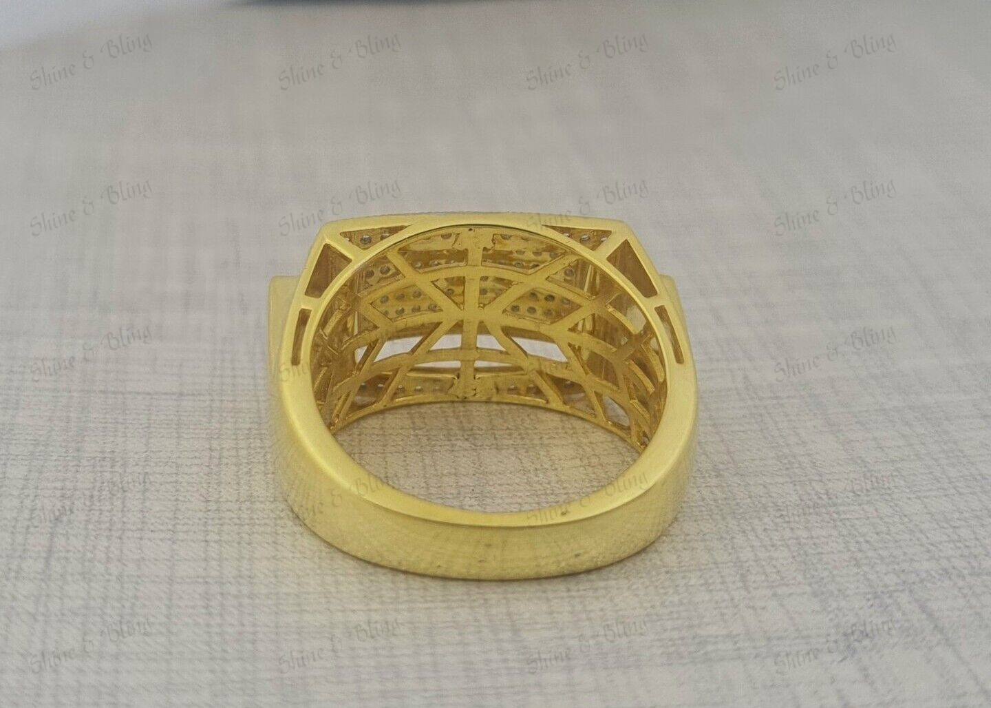 Round Cut Simulated Diamond 925 Silver Gold Finish Pinky Engagement Mens Ring