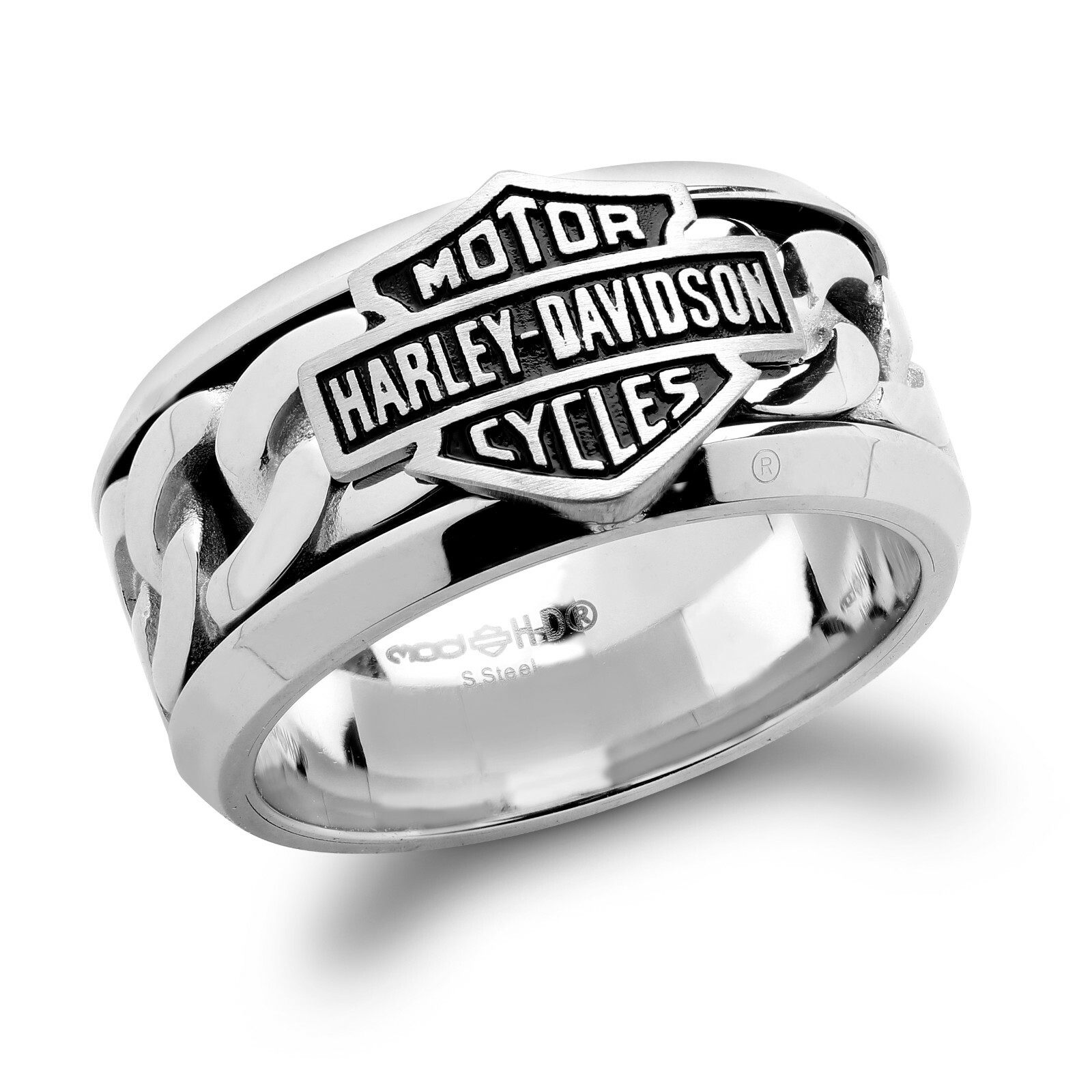 Men’s Harley-Davidson® Inlaid Chain B&S Logo Ring Stainless Steel 53 HSR0031