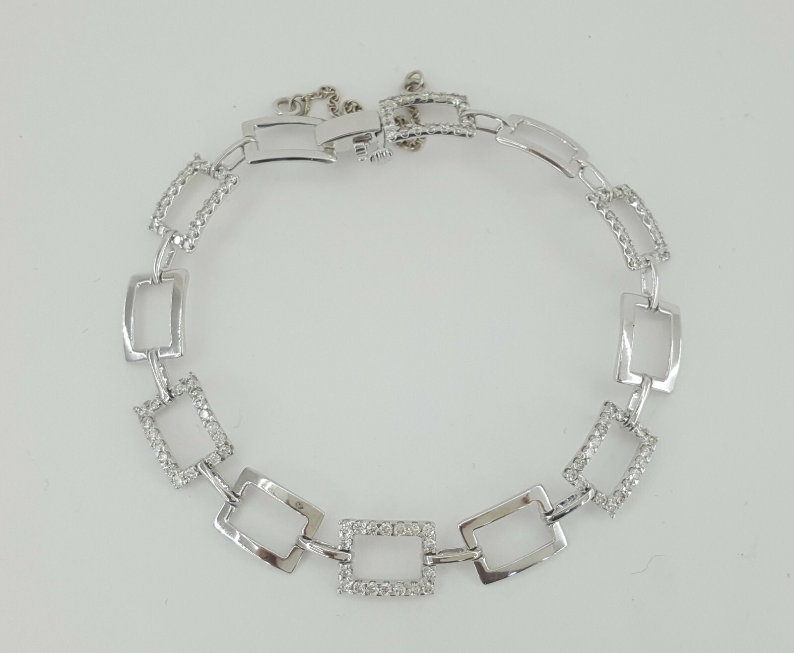 Round Cut Diamond Square Box Tennis Bracelet 8.8 Grams 7″ 1.62 ct 14K White Gold