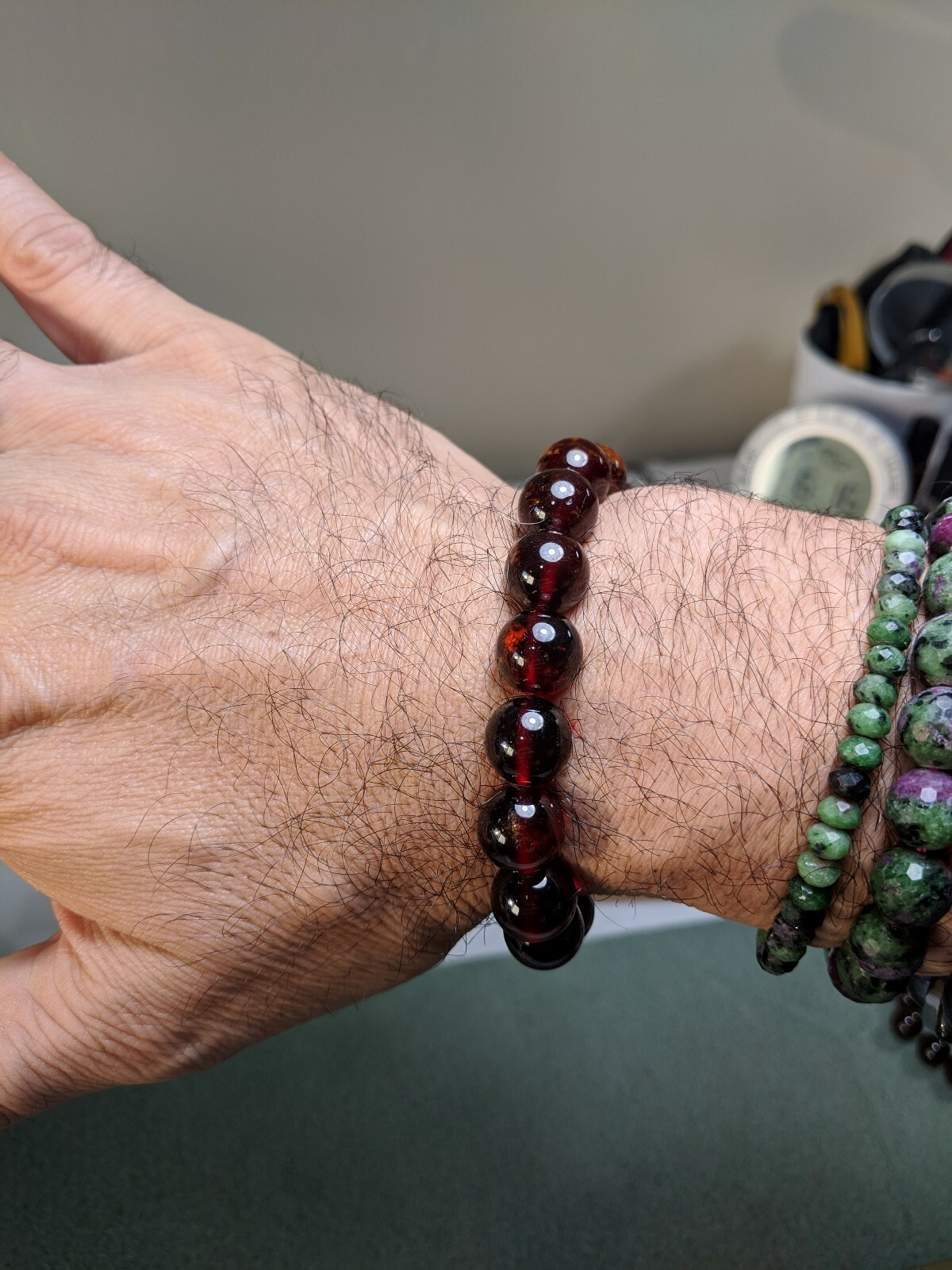Hessonite GARNET bead bracelet MEN Stretch 12mm 7 7.5 8 8.5 inch