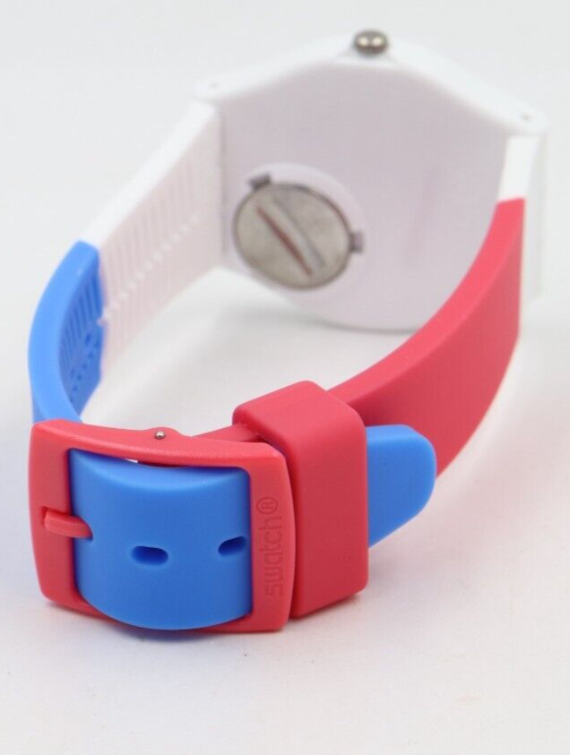 Swiss Swatch GENT IN THE BLOCK Tri-Color Silicone Date Watch 34mm SO28W400 $75