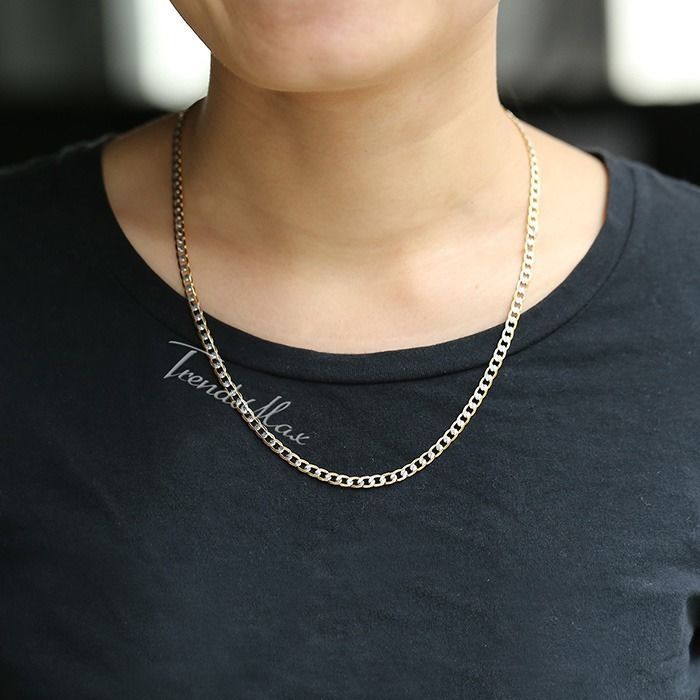 4mm Hammer Curb Cuban Chain Yellow&White Gold Filled Necklace Bracelet Mens Gift