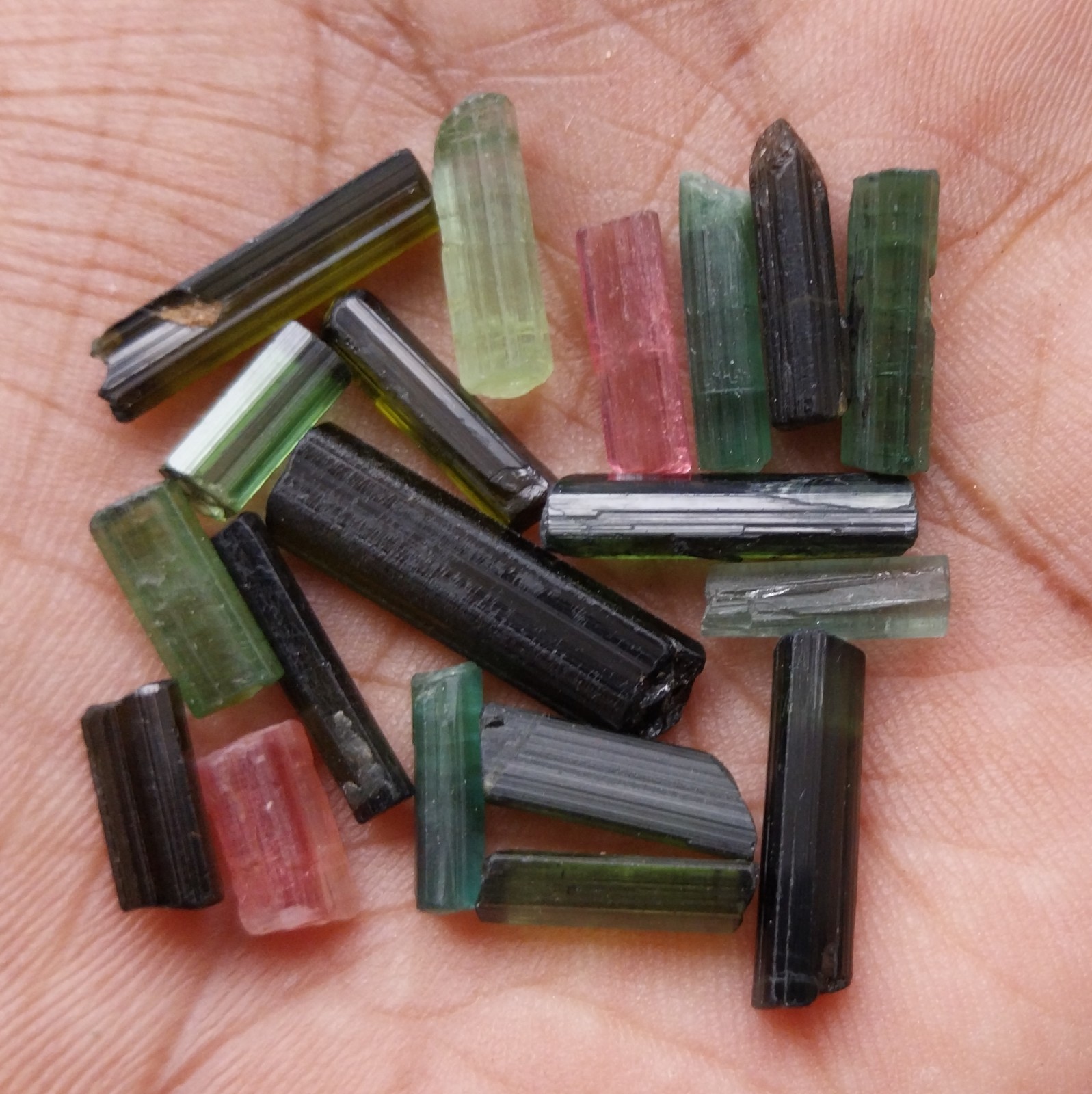 35 Carat Natural Multi Color Tourmaline Raw Rough Tube/Pencil 19 Piece Lot