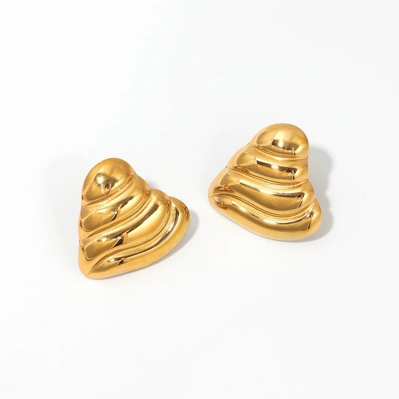 Textured Heart Stud Earrings 18K Gold Plated Stainless Steel | Chunky Modern
