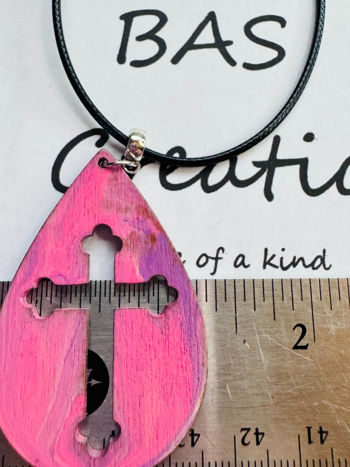 Handcrafted Teardrop Cross Pendant One Of a Kind Hand-Painted by Local Artist